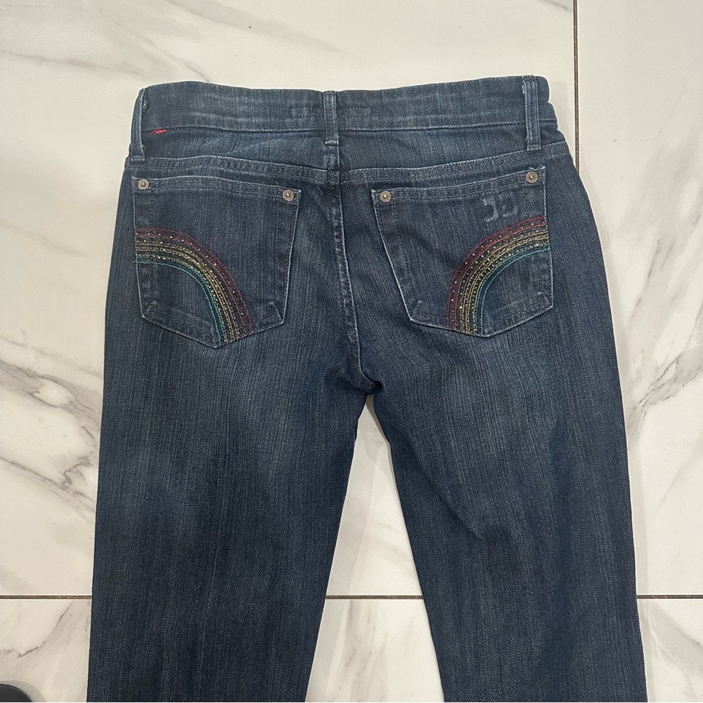 Joes Dark Blue Jeans with Rainbow Pocket Embroidery